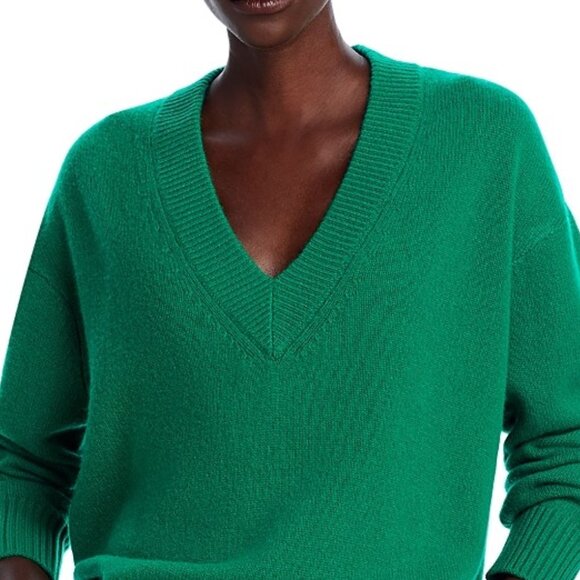 Aqua Cashmere Green Drop Shoulder V Neck Sweater Size L NWT - Picture 3 of 6